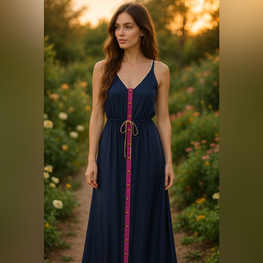 Greylin Navy and Pink Maxi Dress